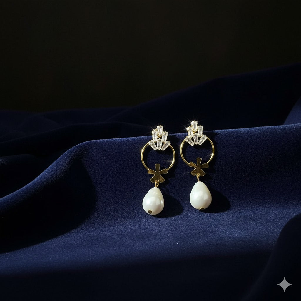 Gold-tone Crystal Drop Earrings with Two-tone Design