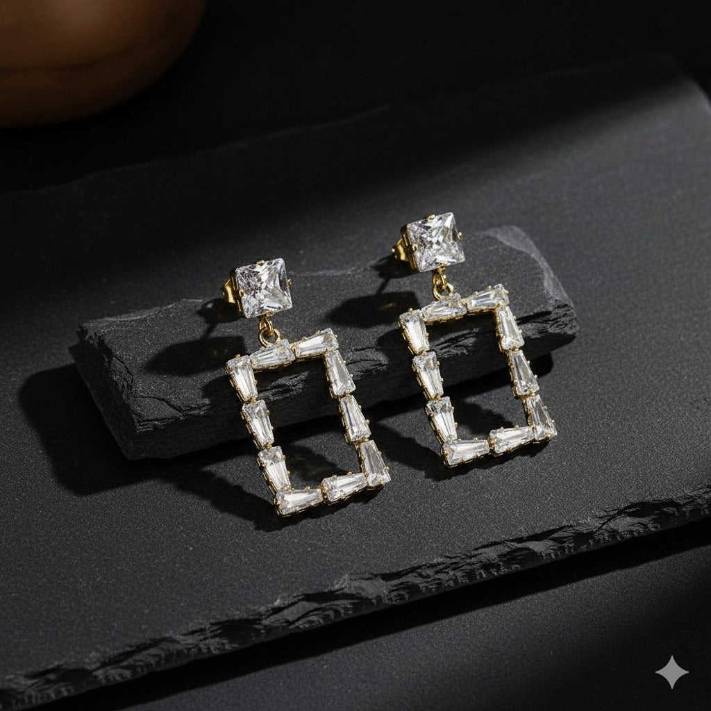Chic Baguette Crystal Drop Earrings with Square Studs