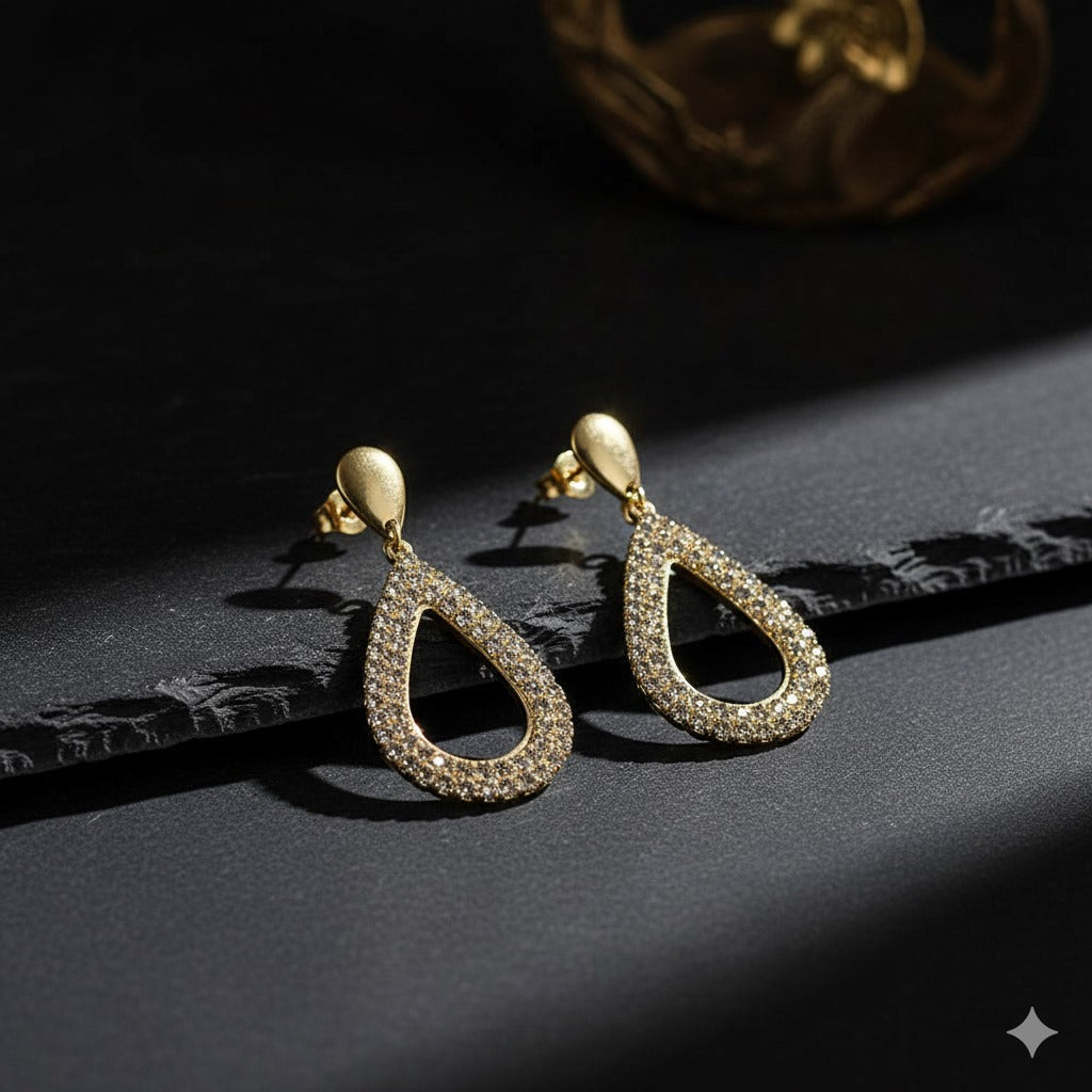 Elegant Gold-Tone Teardrop Earrings with Crystal Detailing
