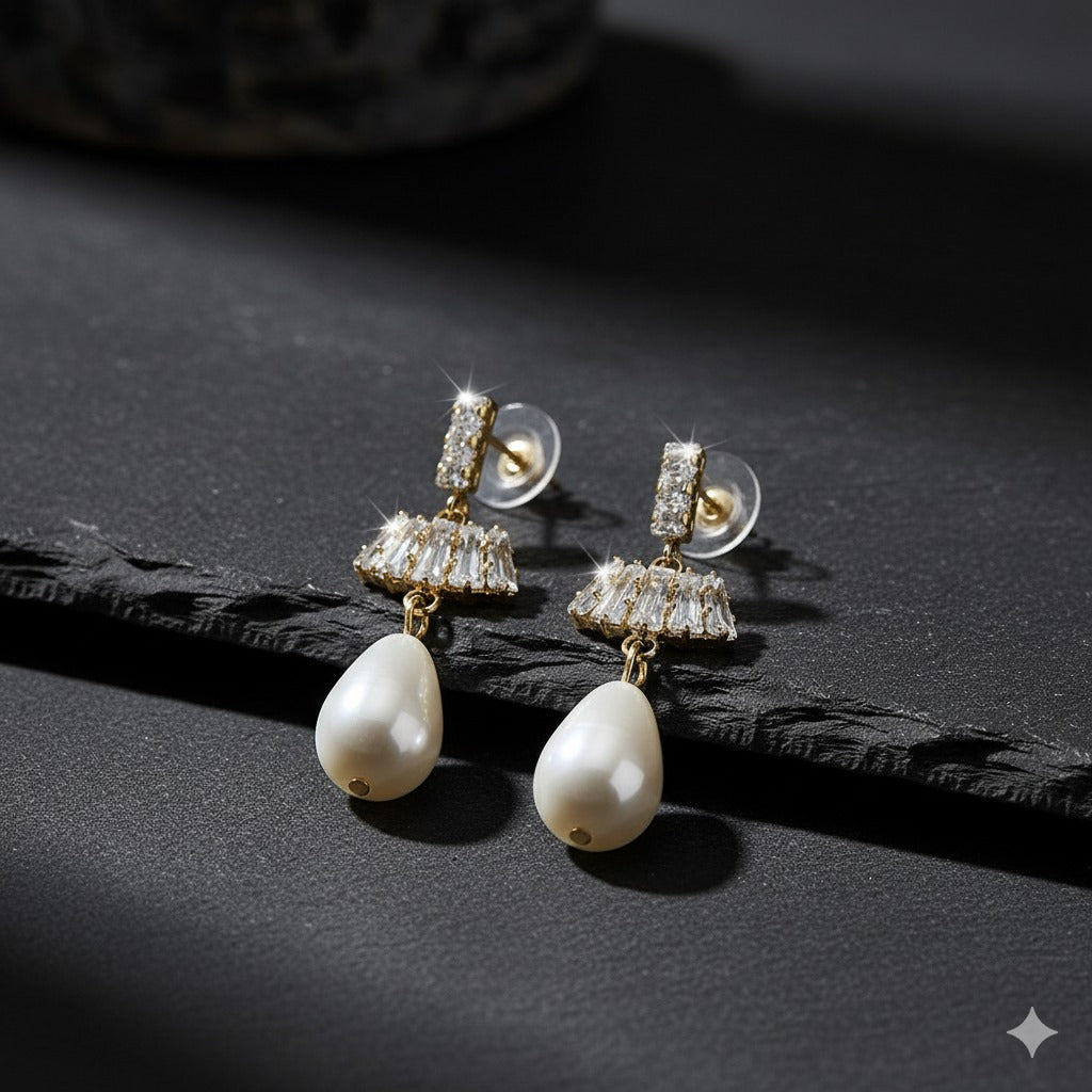 Elegant Gold & Crystal Teardrop Earrings with Clear Accents