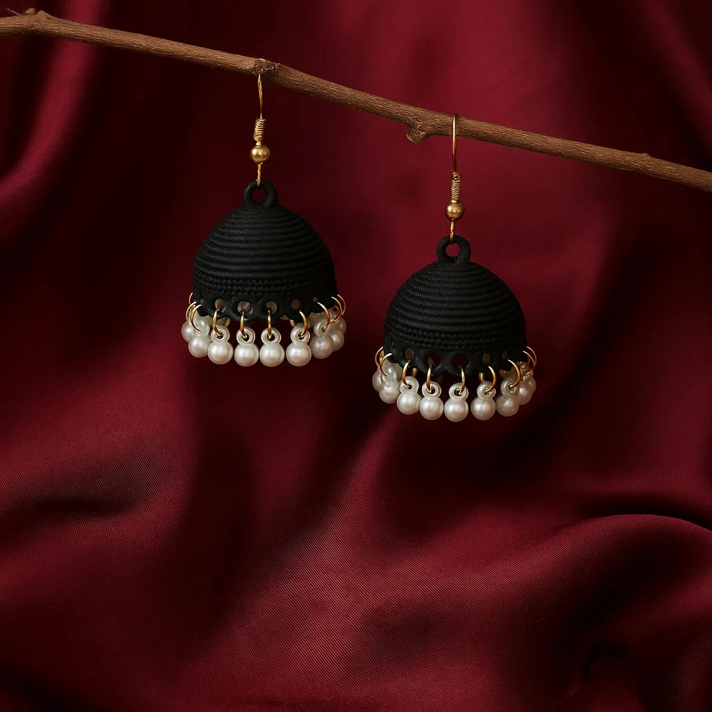 Elegant Black & Pearl Hanging Earrings