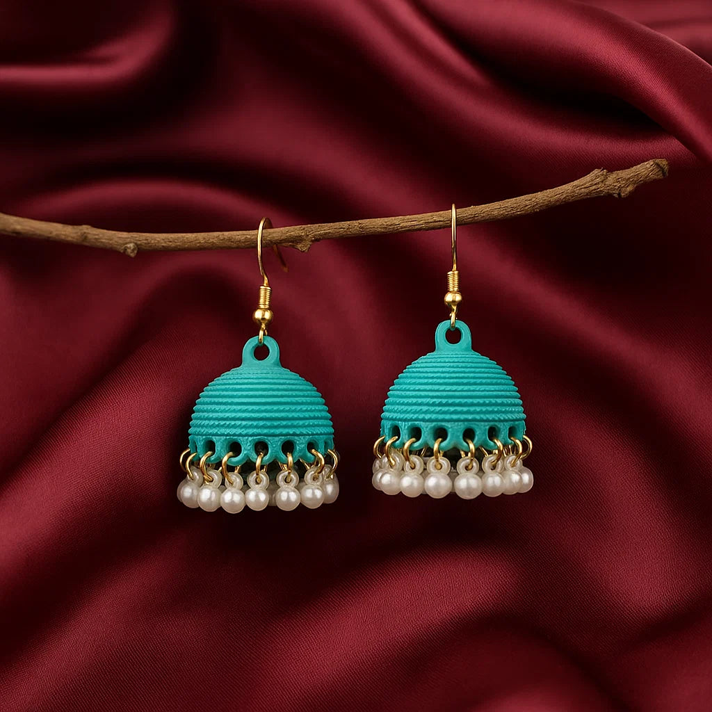 Vibrant Turquoise & Pearl Hanging Earrings