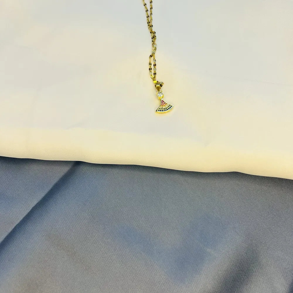 Gold-Tone Cocktail Glass Pendant Necklace with Multicolor Crystal Accents