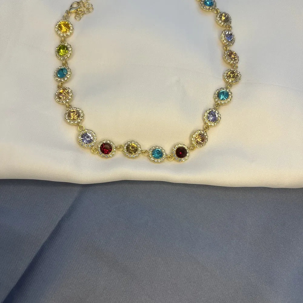 Multi-Colored Crystal Floral Necklace