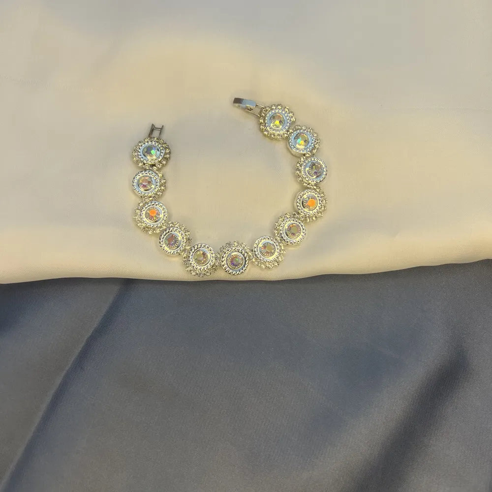 Elegant Silver-tone Crystal Flower Bracelet