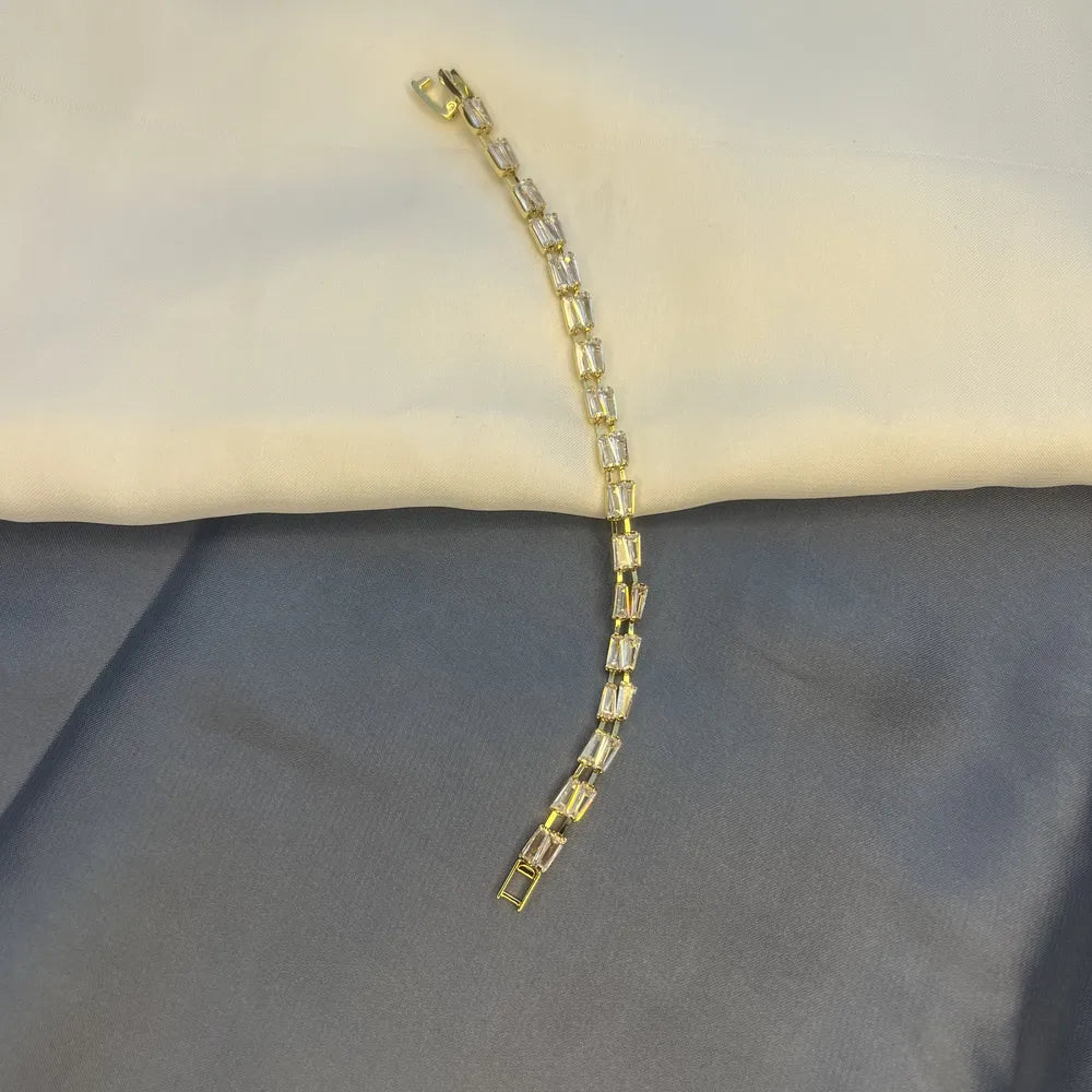 Sleek Gold-tone Crystal Link Bracelet