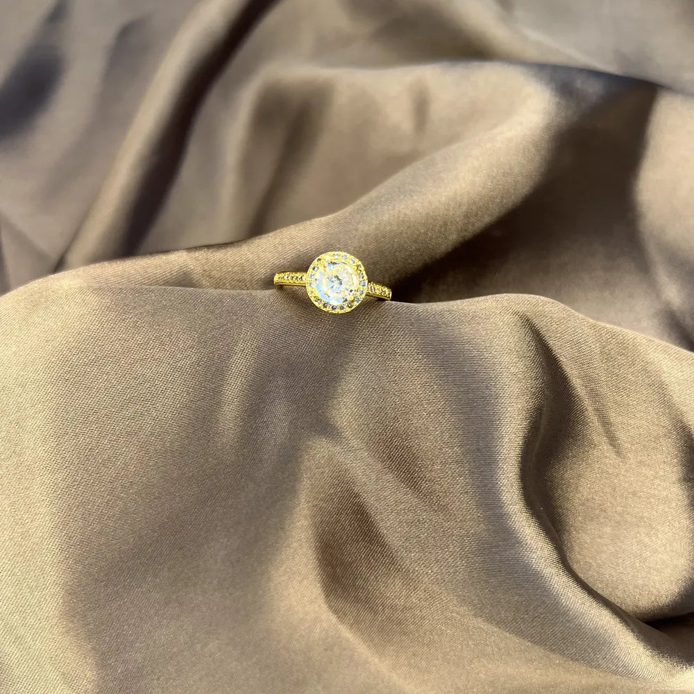 Gold-tone Halo Crystal Ring