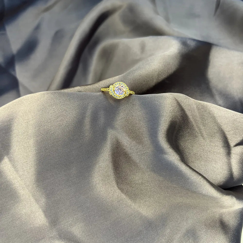 Gold-tone Crystal Halo Ring