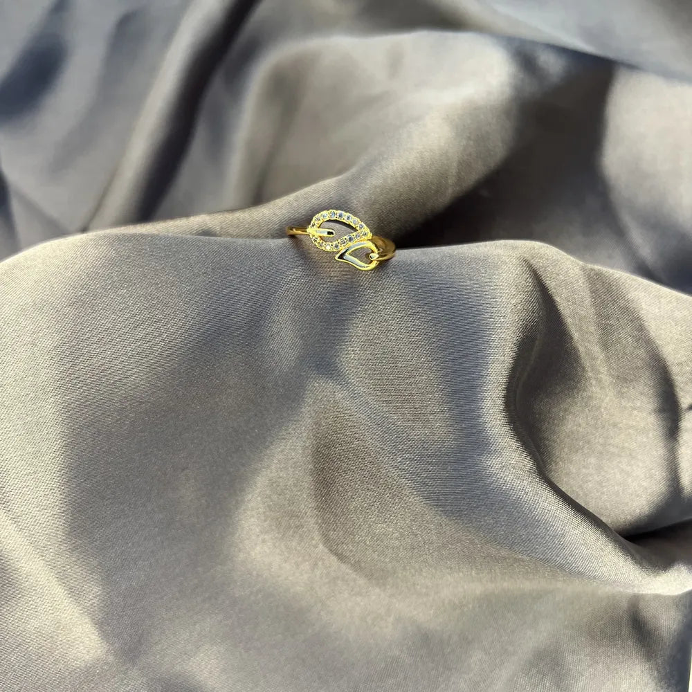 Gold-tone Crystal Leaf Design Ring