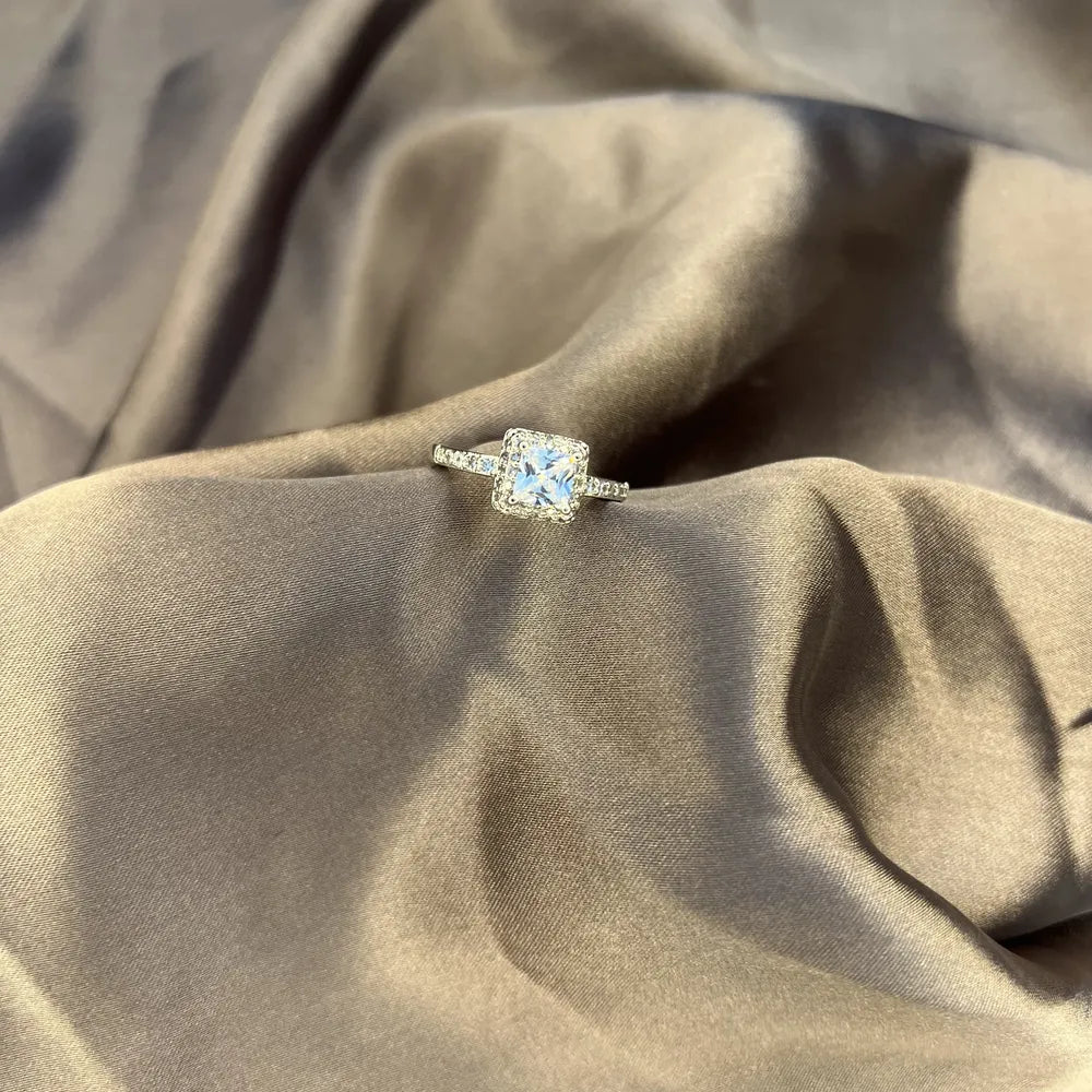 Silver-tone Square Halo Crystal Ring