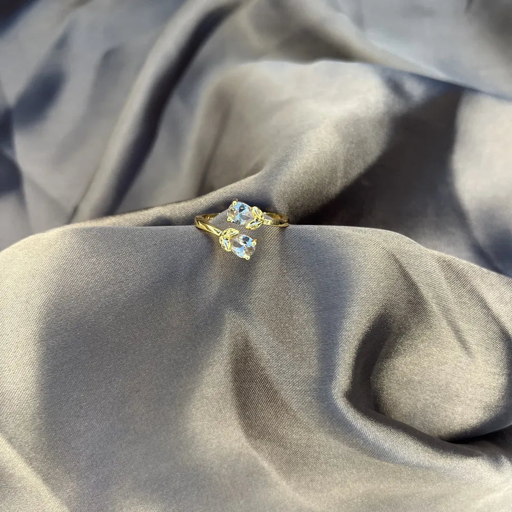 Gold-tone Double Crystal Butterfly Ring