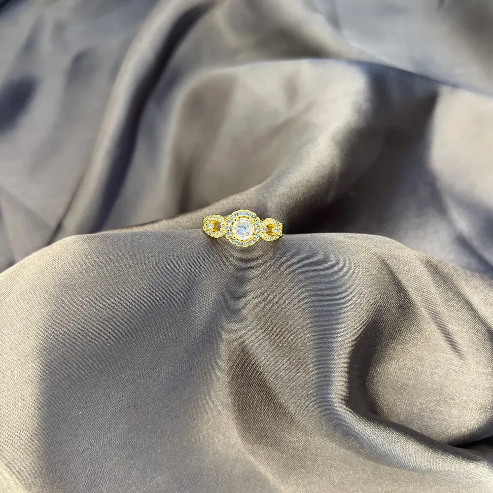 Gold-tone Triple Halo Crystal Ring