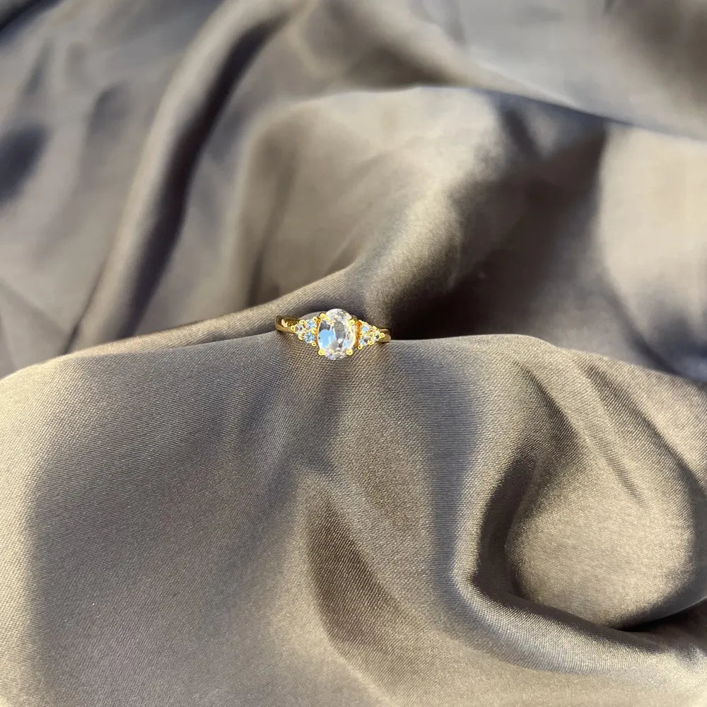 Gold-tone Oval Crystal Solitaire Ring