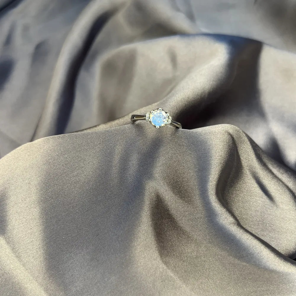 Silver-tone Floral Crystal Solitaire Ring