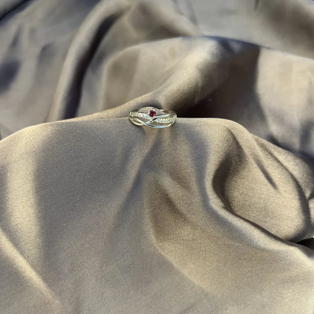 Silver-tone Ruby and Crystal Twist Ring