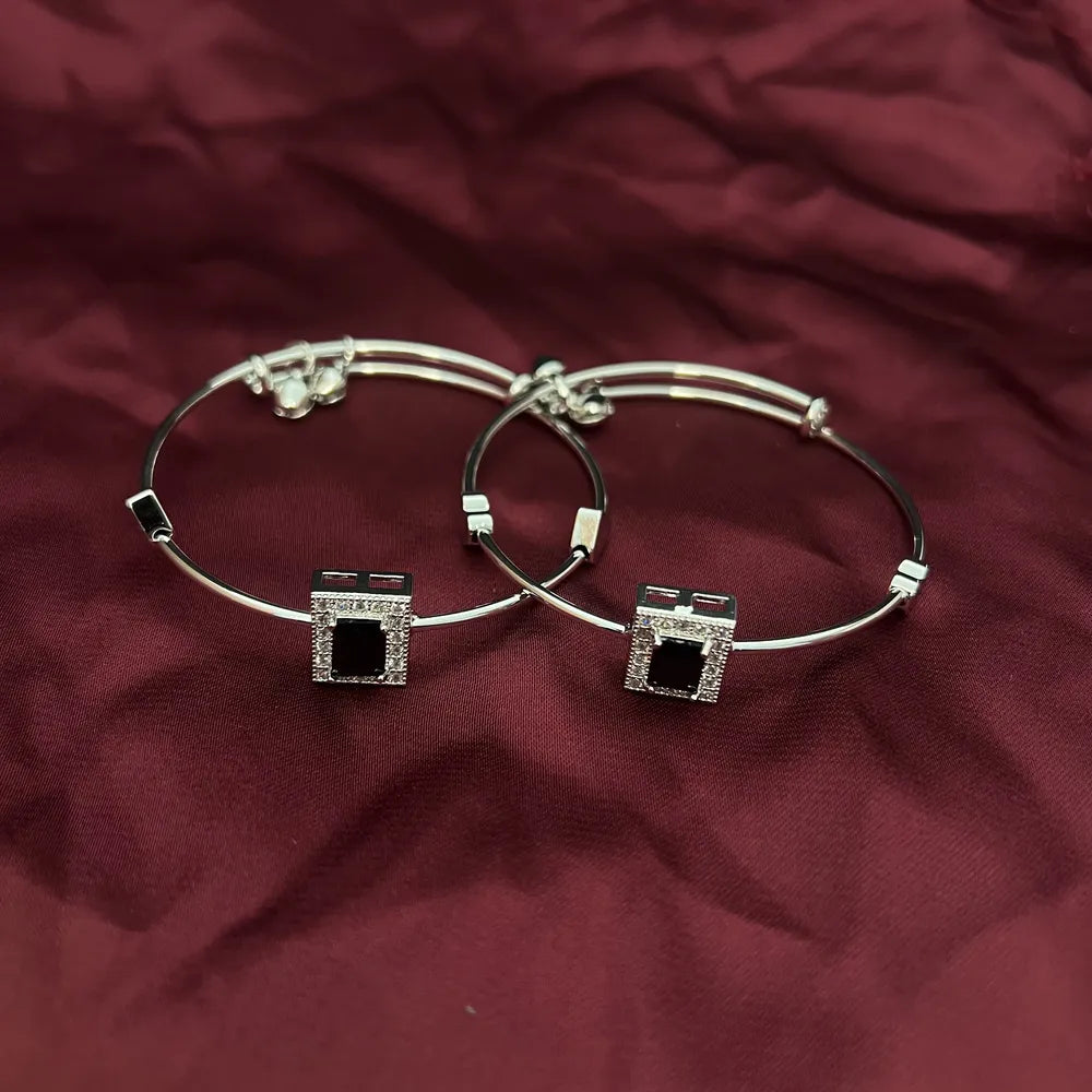 Sapphire & Crystal Square-Set Black Adjustable Bracelets