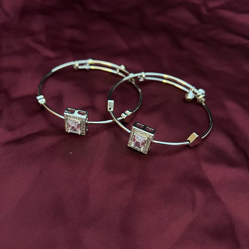 Crystal Square-Set Pink Adjustable Bracelets