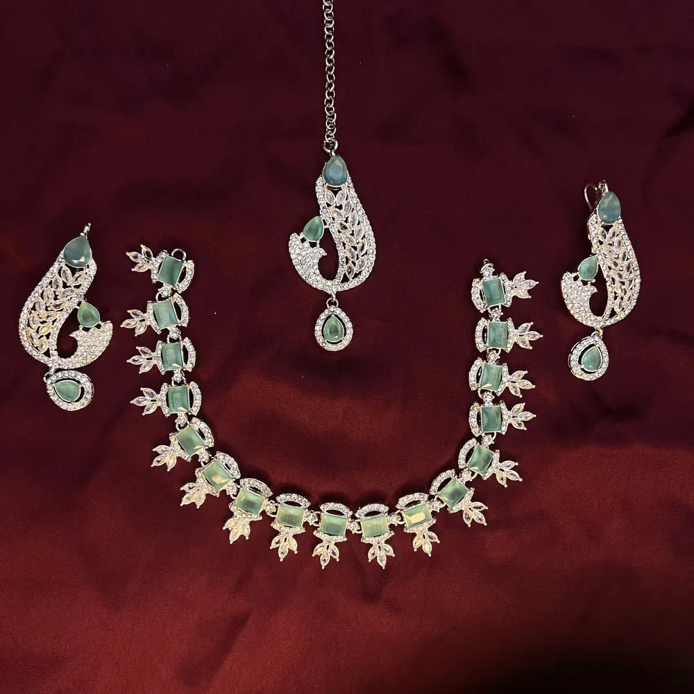 Elegant Green Gemstone and Silver Necklace Set