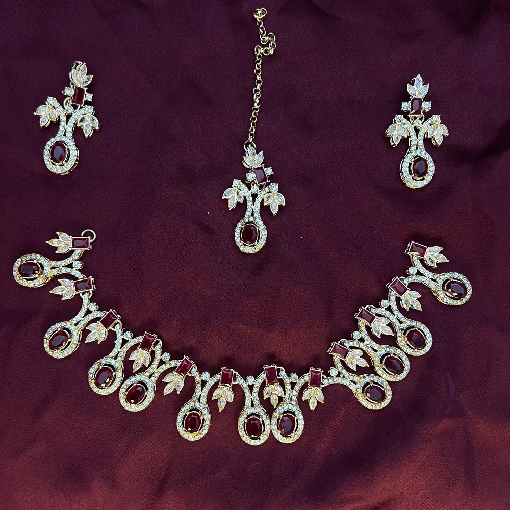 Royal Red Gemstone and Crystal Necklace Set