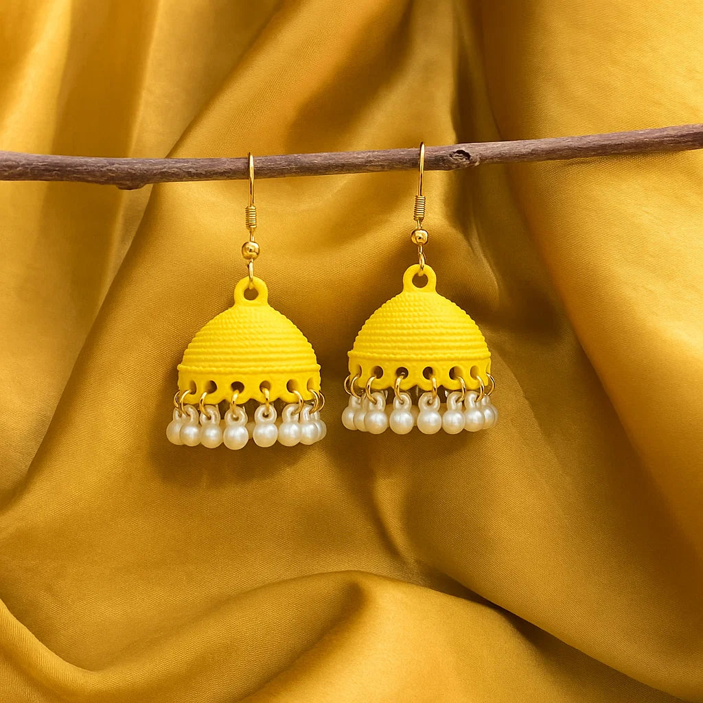 Bright Yellow & Pearl Hanging Earrings