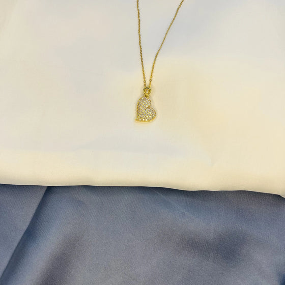 Gold-Tone Heart Pendant Necklace with Crystal Accents