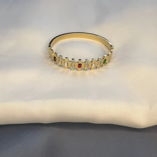 Gold-Tone Geometric Bracelet with Colorful Crystal Accents