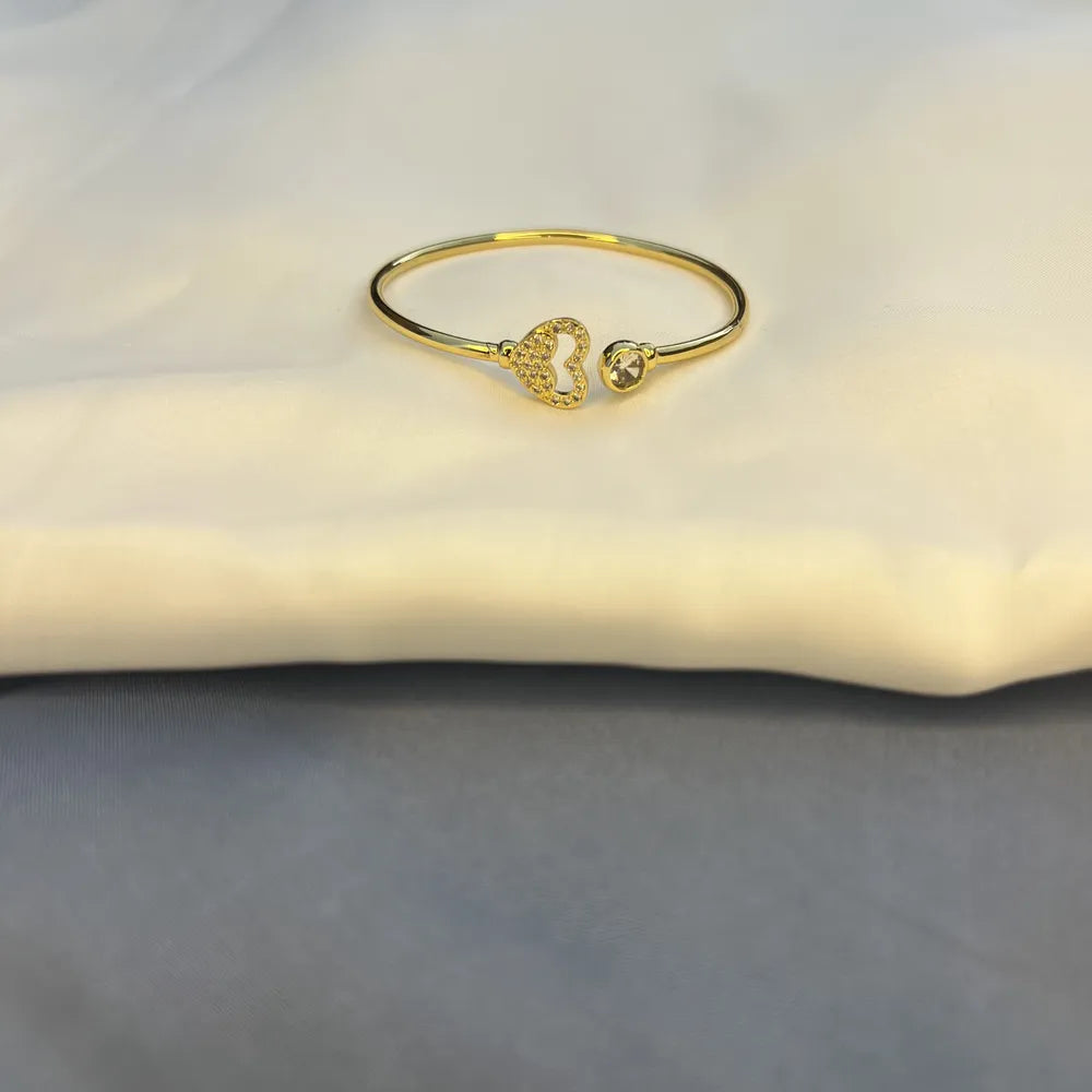 Gold-Tone Heart and Crystal Accent Open Bangle Bracelet