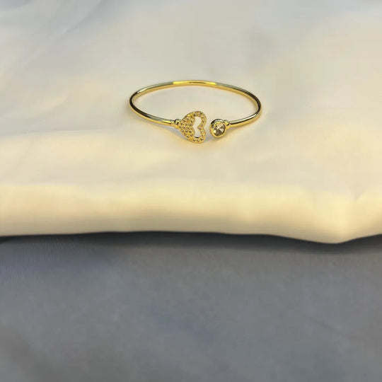 Gold-Tone Heart and Crystal Accent Open Bangle Bracelet