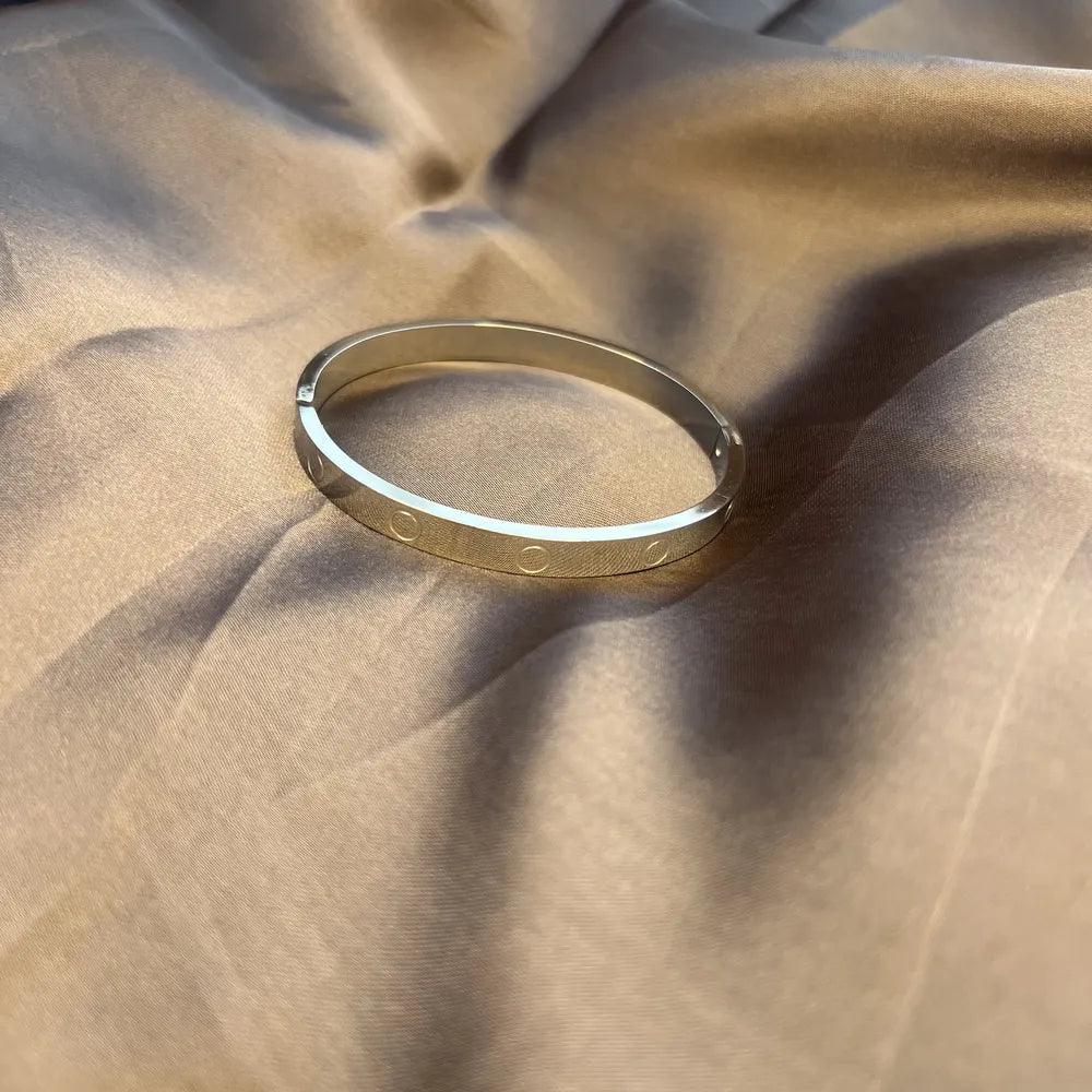 Silver-Tone Bangle Bracelet with Dot Detail