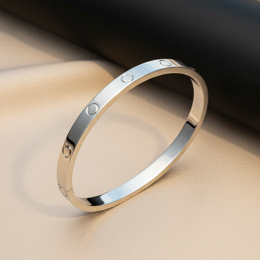 Silver-Tone Bangle Bracelet with Dot Detail
