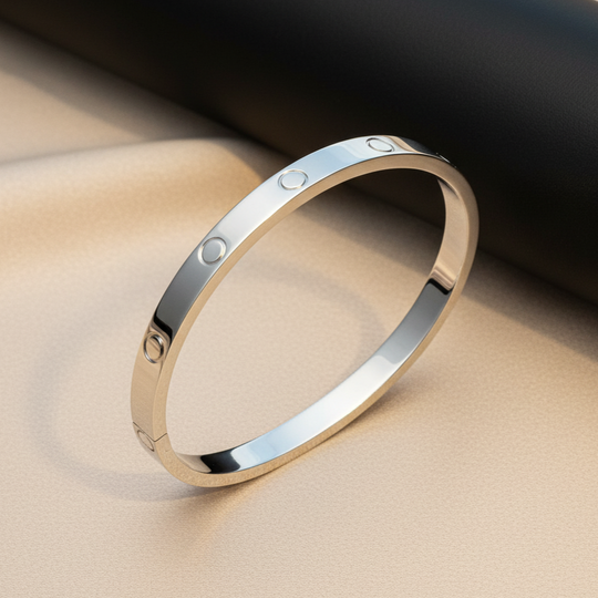 Silver-Tone Bangle Bracelet with Dot Detail