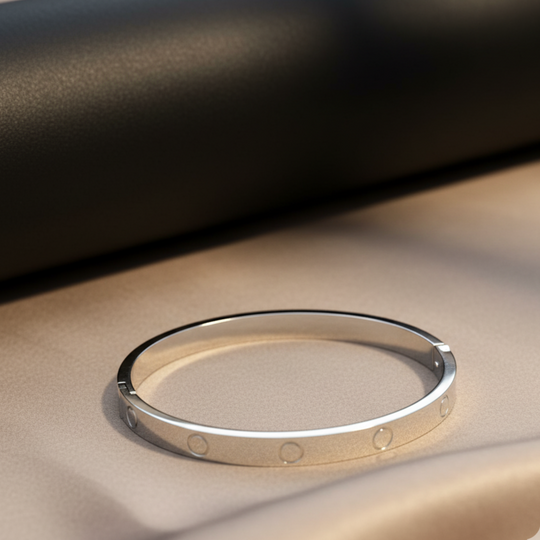 Silver-Tone Bangle Bracelet with Dot Detail