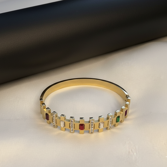 Gold-Tone Geometric Bracelet with Colorful Crystal Accents